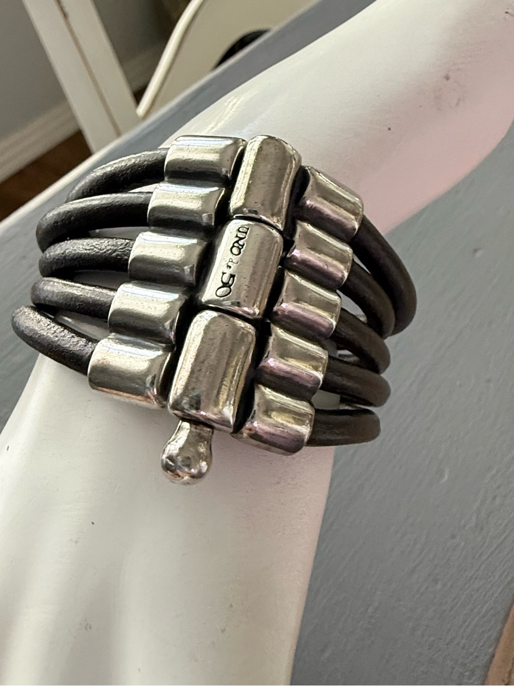 UNO de 50 Black Leather Multi-Strand Bracelet with Silver Accents